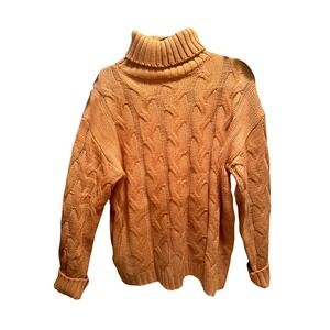 Women's XL Orange Cable Knit Turtleneck‎ Sweater Cozy Warm Acrylic